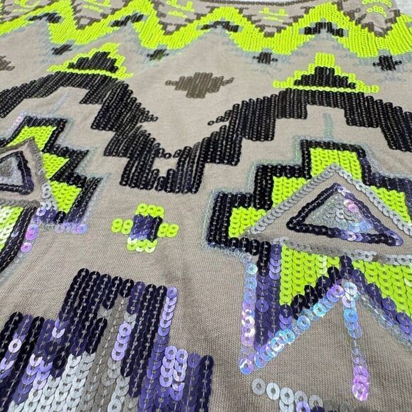 Express Aztec Sequin Stretch Skirt Gray Neon Green NEW - Picture 7 of 8